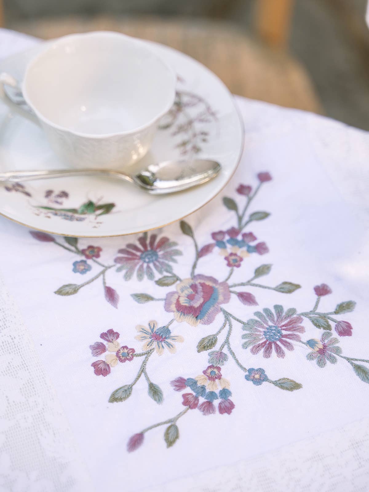 Love Note Embroidered Tea Cloth