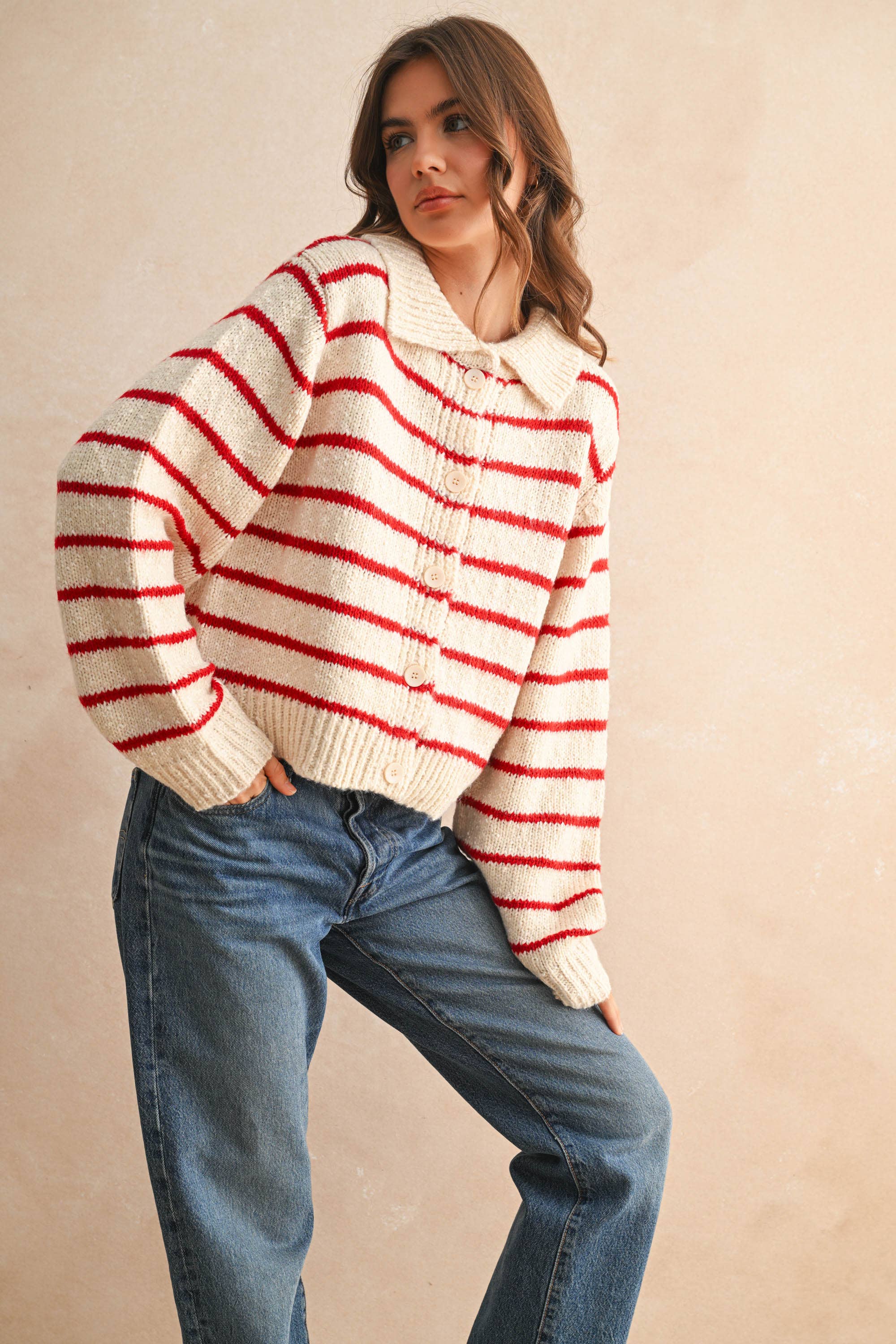 Buttondown Striped Knitted Cardigan  is