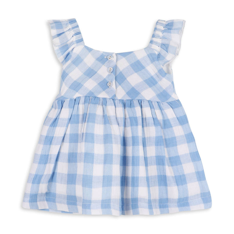 Audrey Arctic Blue Gingham Baby Dress + Bloomer (Organic)