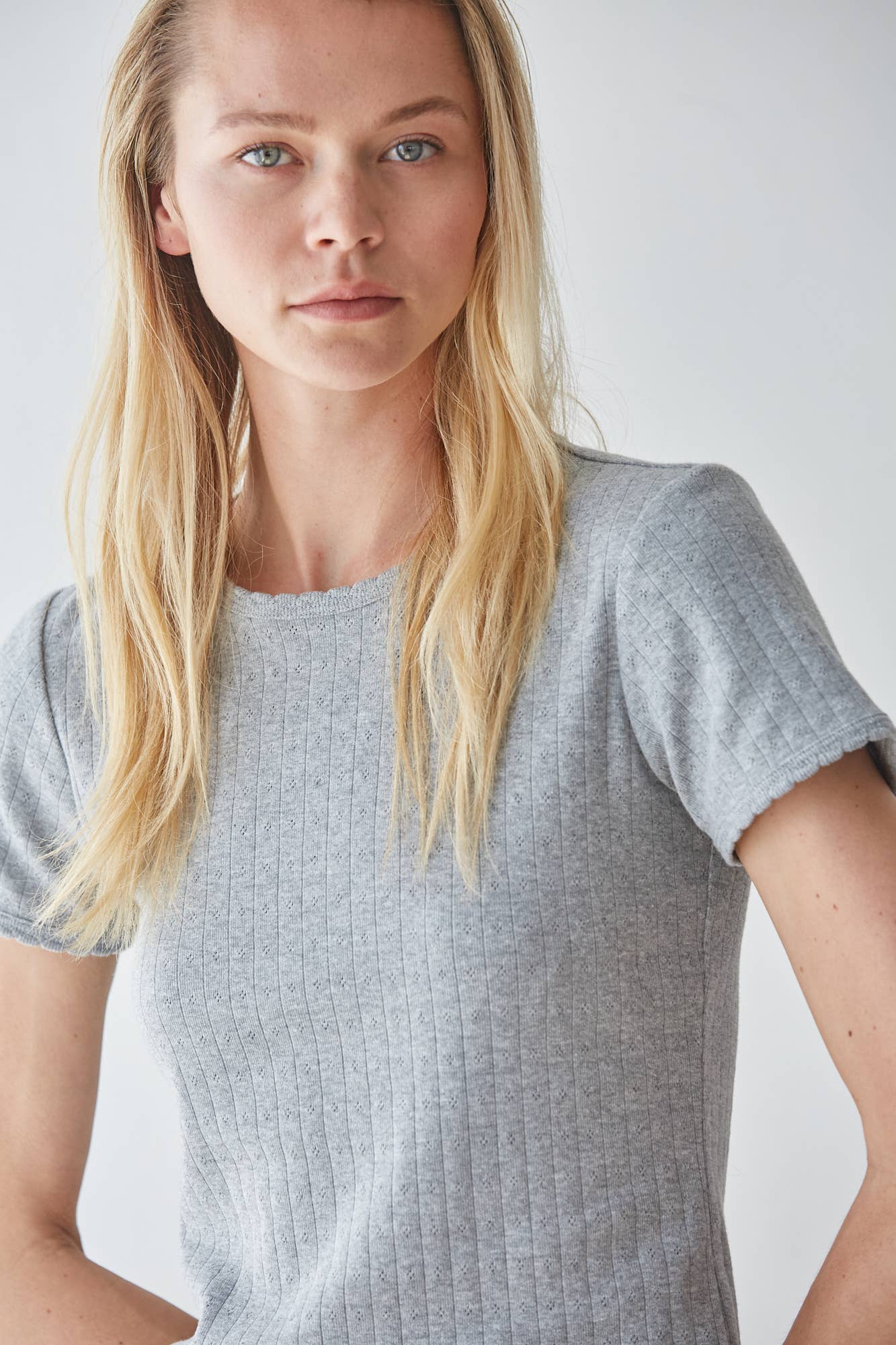 Pointelle Top in Heather Grey