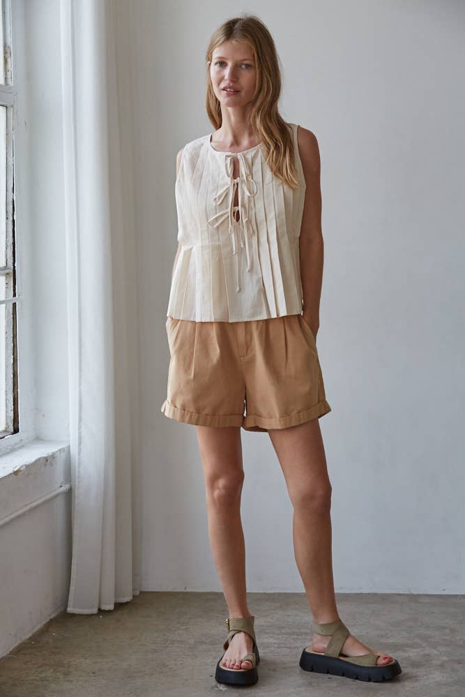 Sleeveless Pin Tuck Detail Top