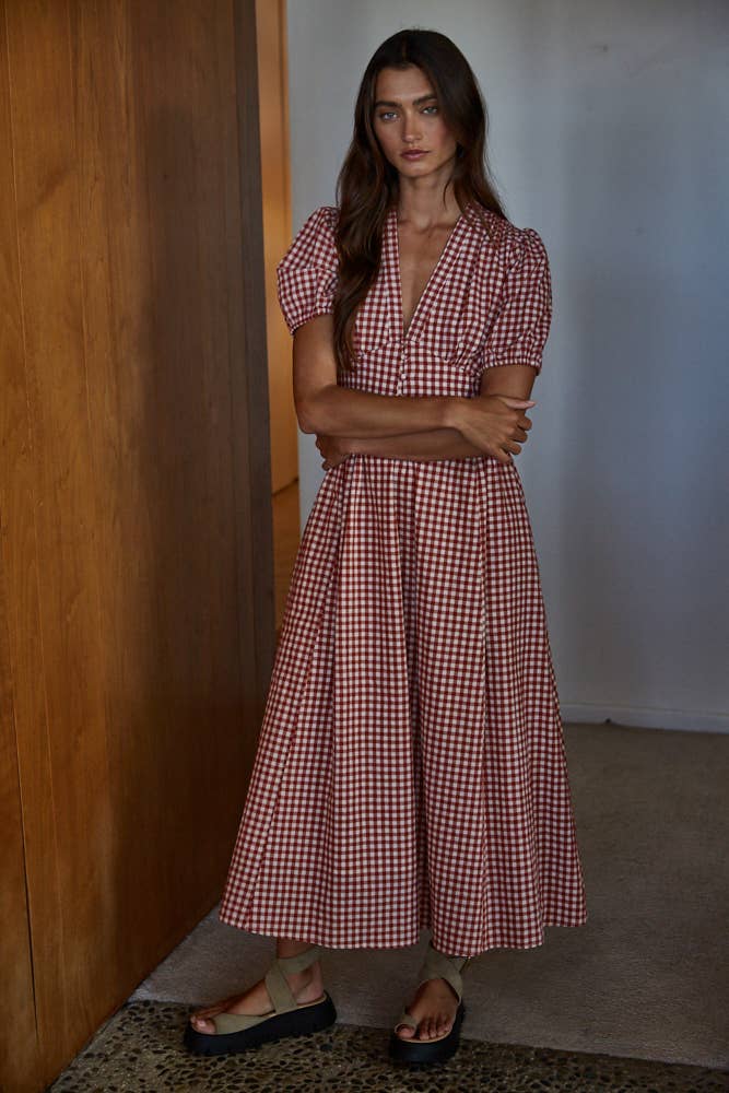 Gingham Print Button-Down Dress