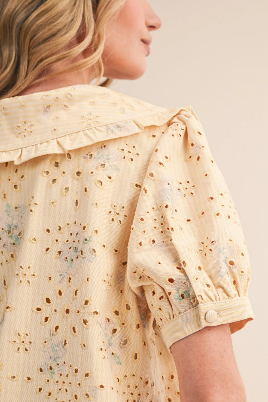 Floral Eyelet Striped Mini Dress