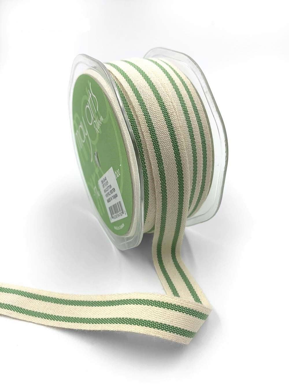 Woven Cotton Celery Green Double Stripes Ribbon