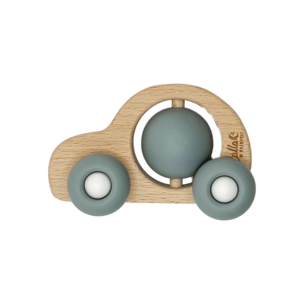 Car Silicone & Beechwood Teether Toy