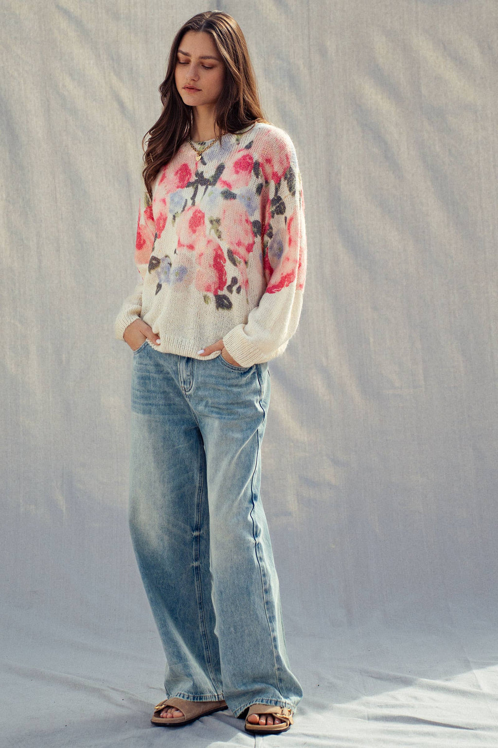 Oversized Floral Print Sweater