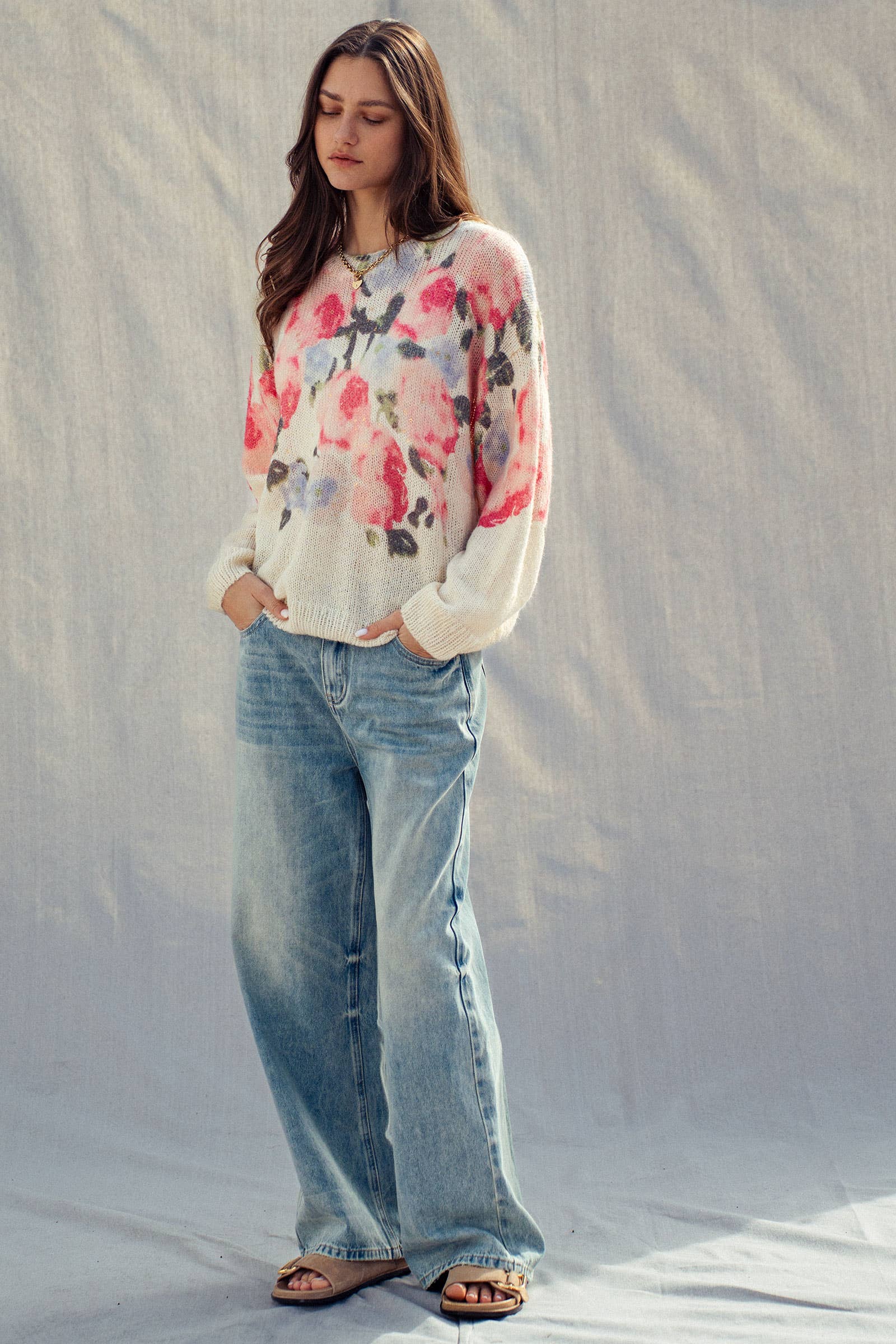 Oversized Floral Print Sweater