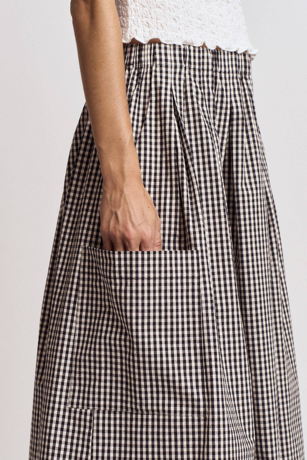 Pleat Waist Gingham Skirt