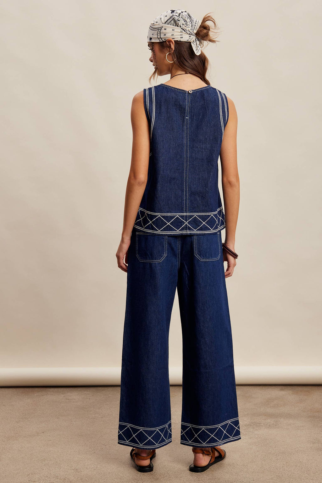 Denim Tank & Pants Set in Washed Indigo
