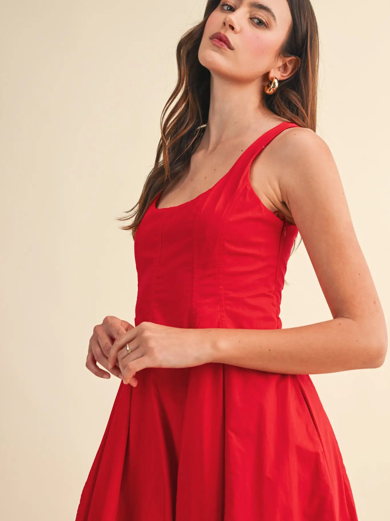 Red Tulip Hem Midi Dress