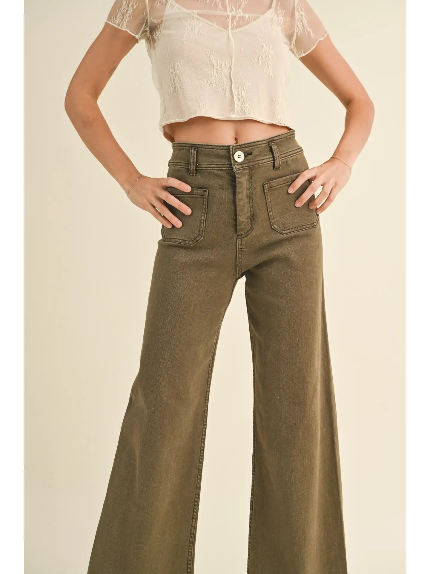 Straight Wide Leg Pants with Front Pocket