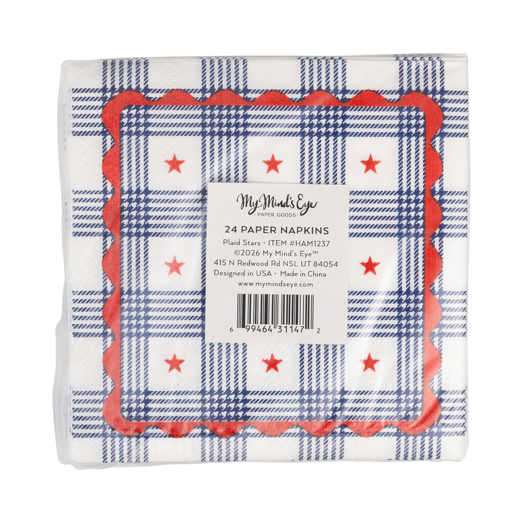 Plaid Stars Paper Cocktail Napkins