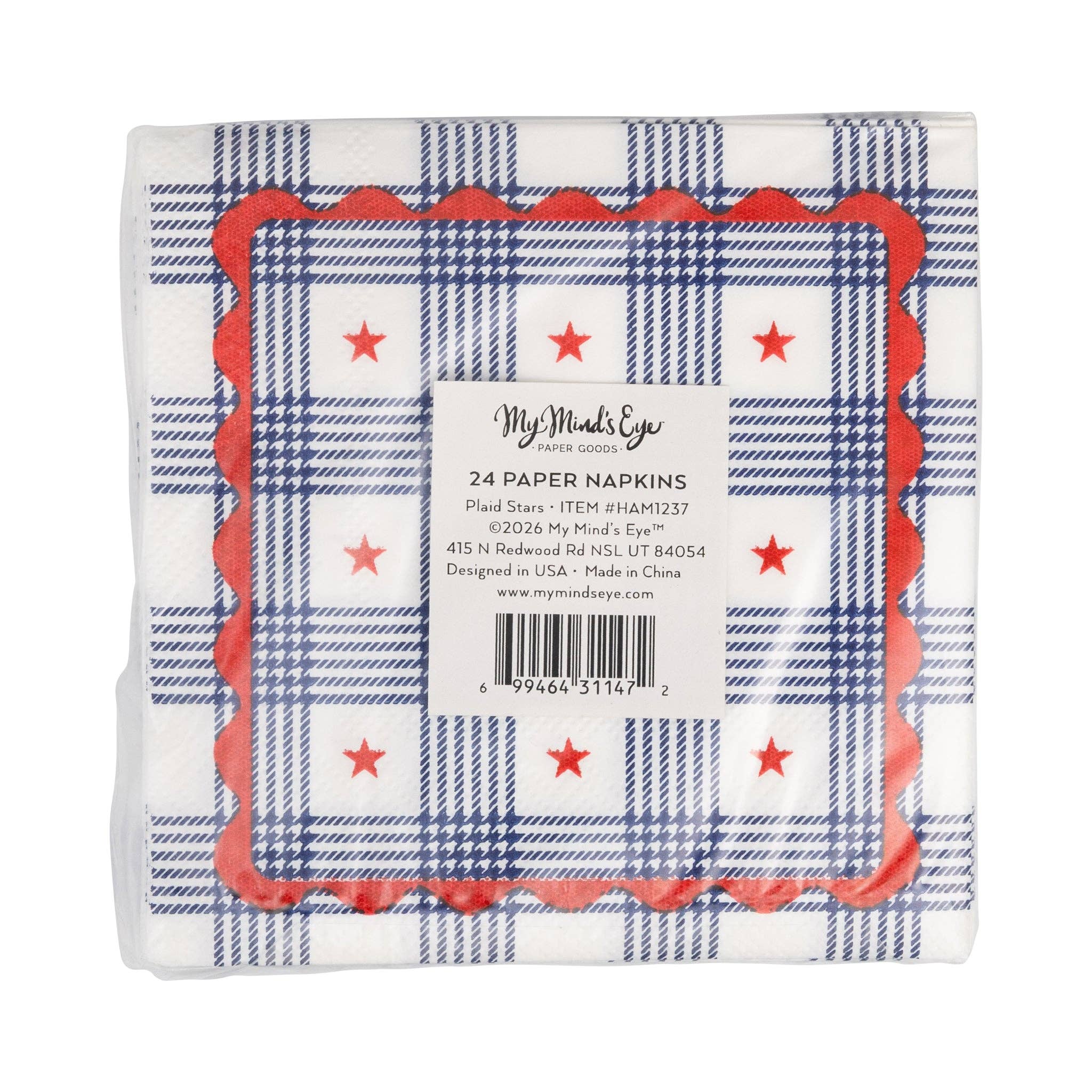 Plaid Stars Paper Cocktail Napkins