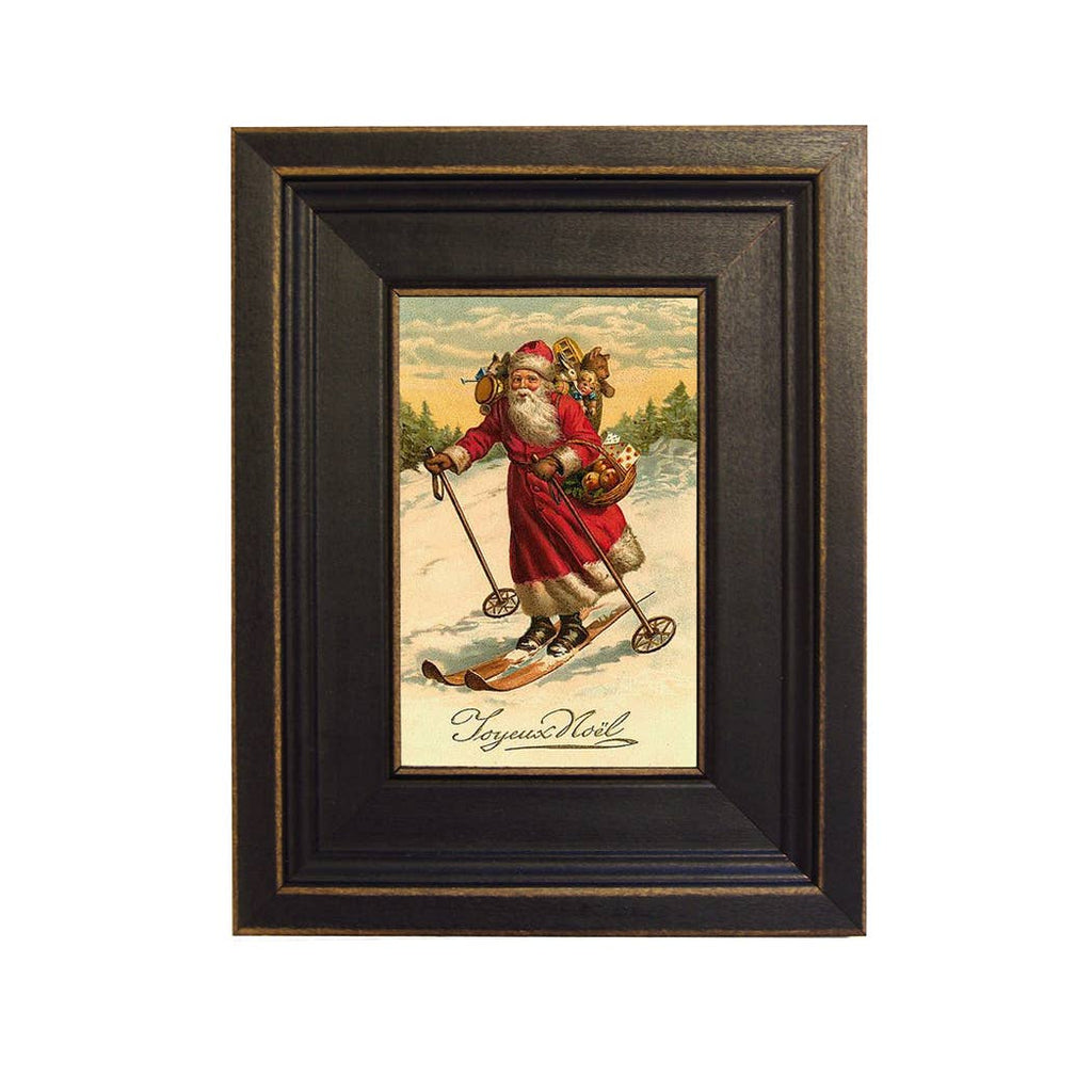 Santa on Skis Vintage Painting Print on Canvas