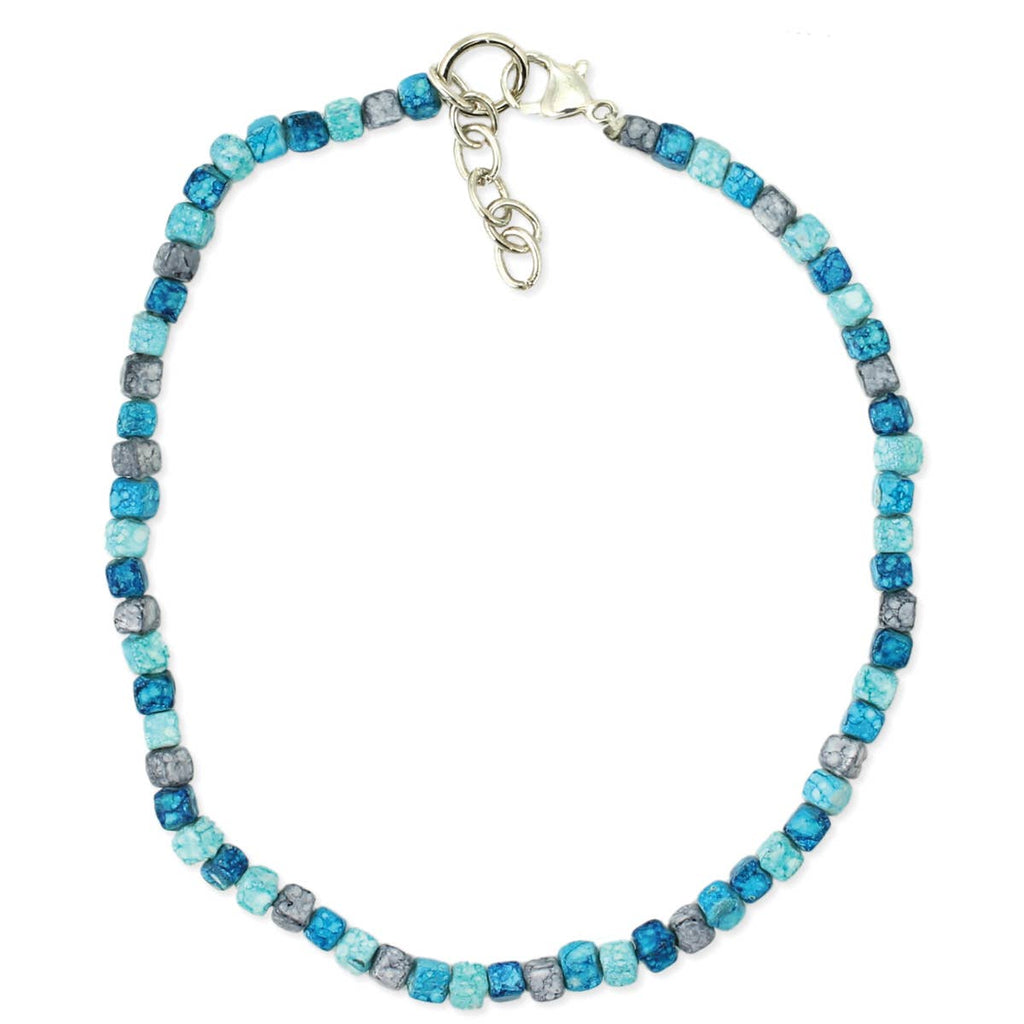 Tidal Waves Marbled Blue Bead Anklet