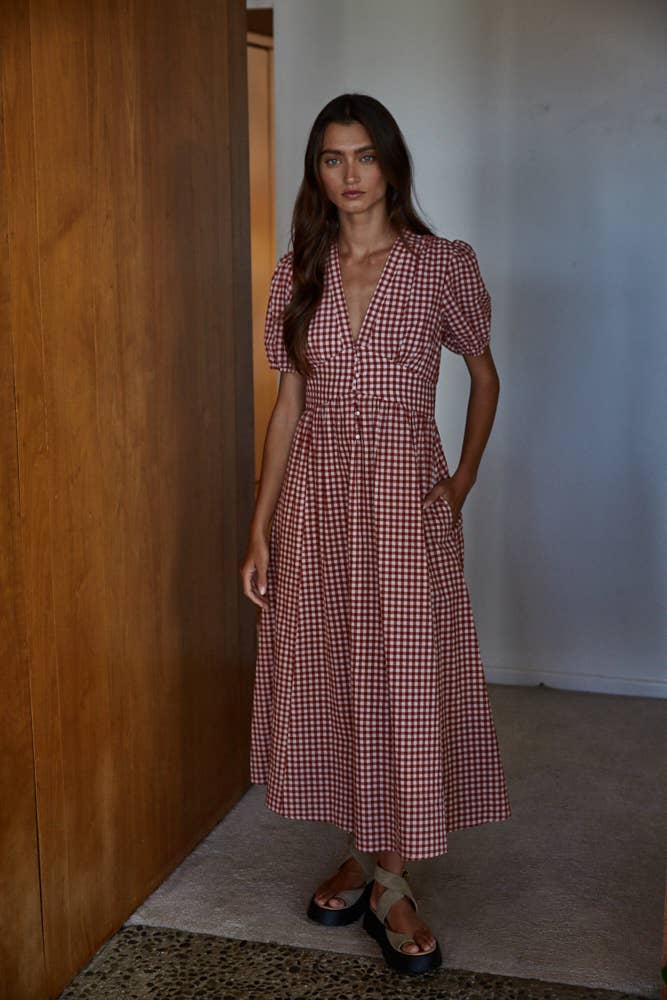 Gingham Print Button-Down Dress