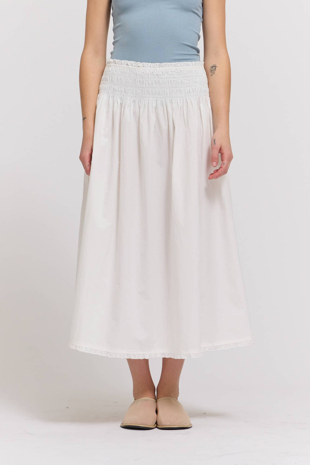Eyelet Trim Smocking Waist Skirt