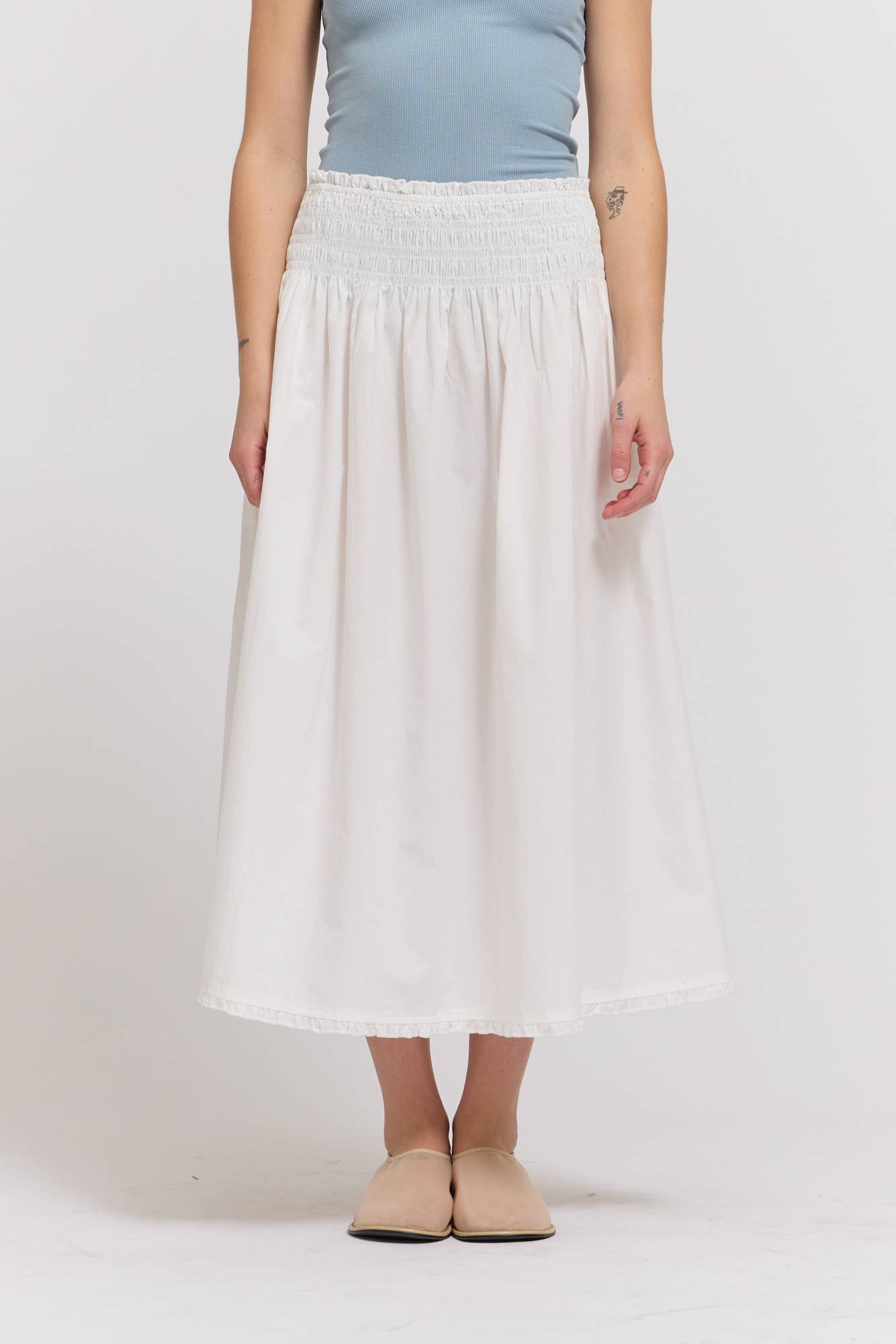 Eyelet Trim Smocking Waist Skirt