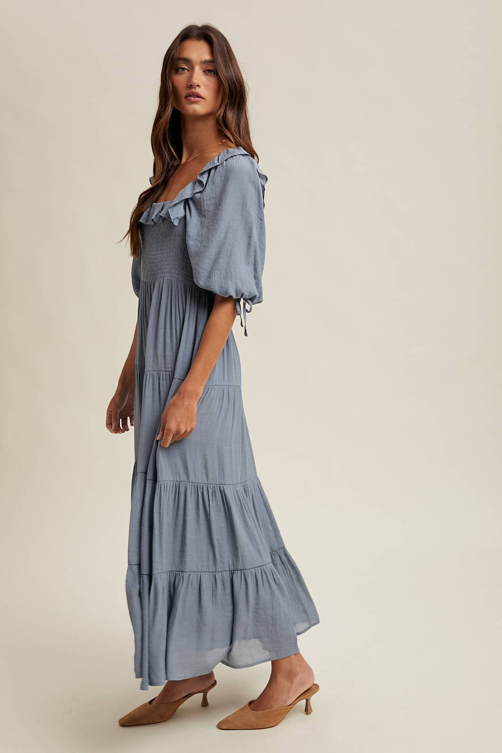 Ruffle Detail Tiered Midi Dress