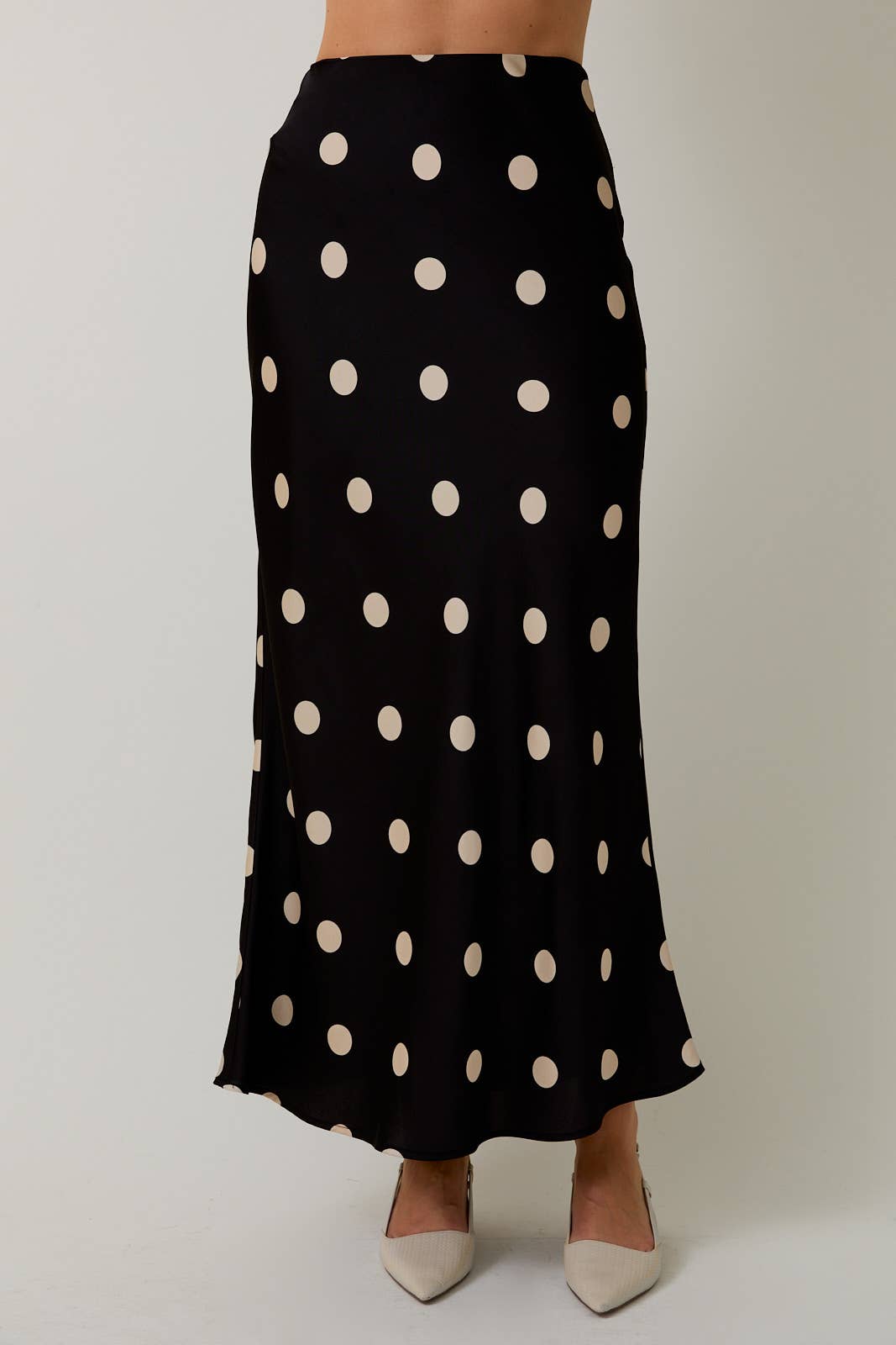 Polka Dot Satin Midi Skirt