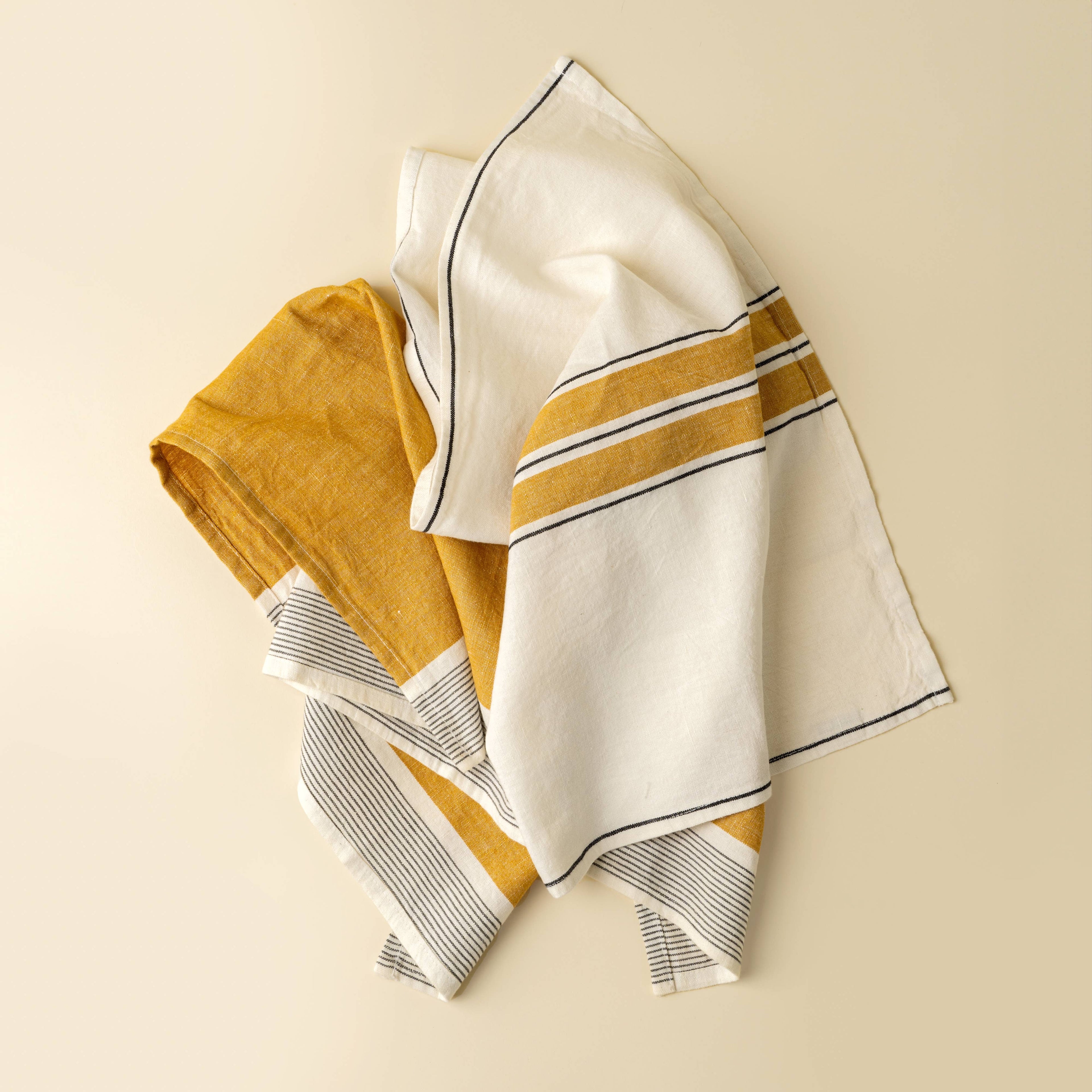 Yellow French Stripe Linen Tea Towels