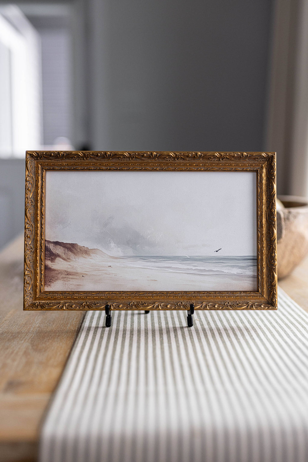 Vintage Seaside French Brass Gold Mould Framed Art