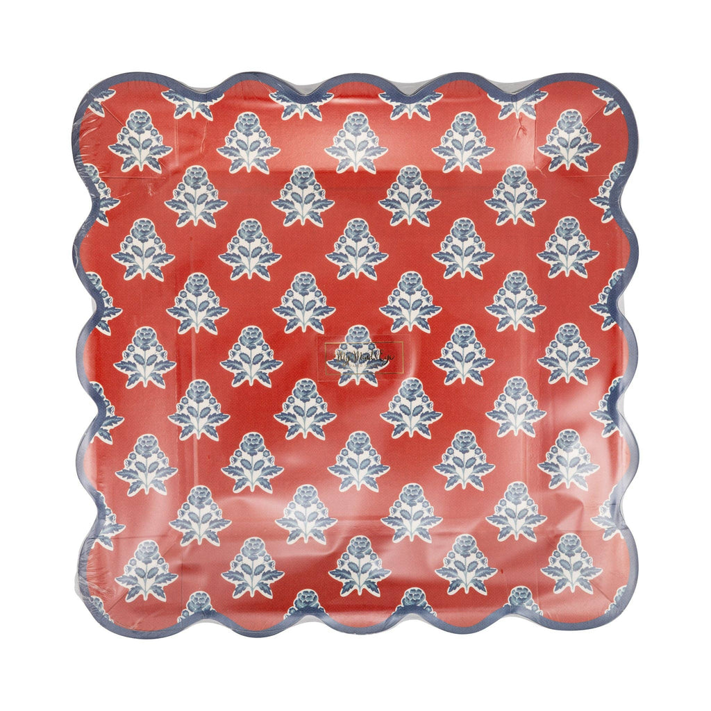 Red Block Floral Paper Plates