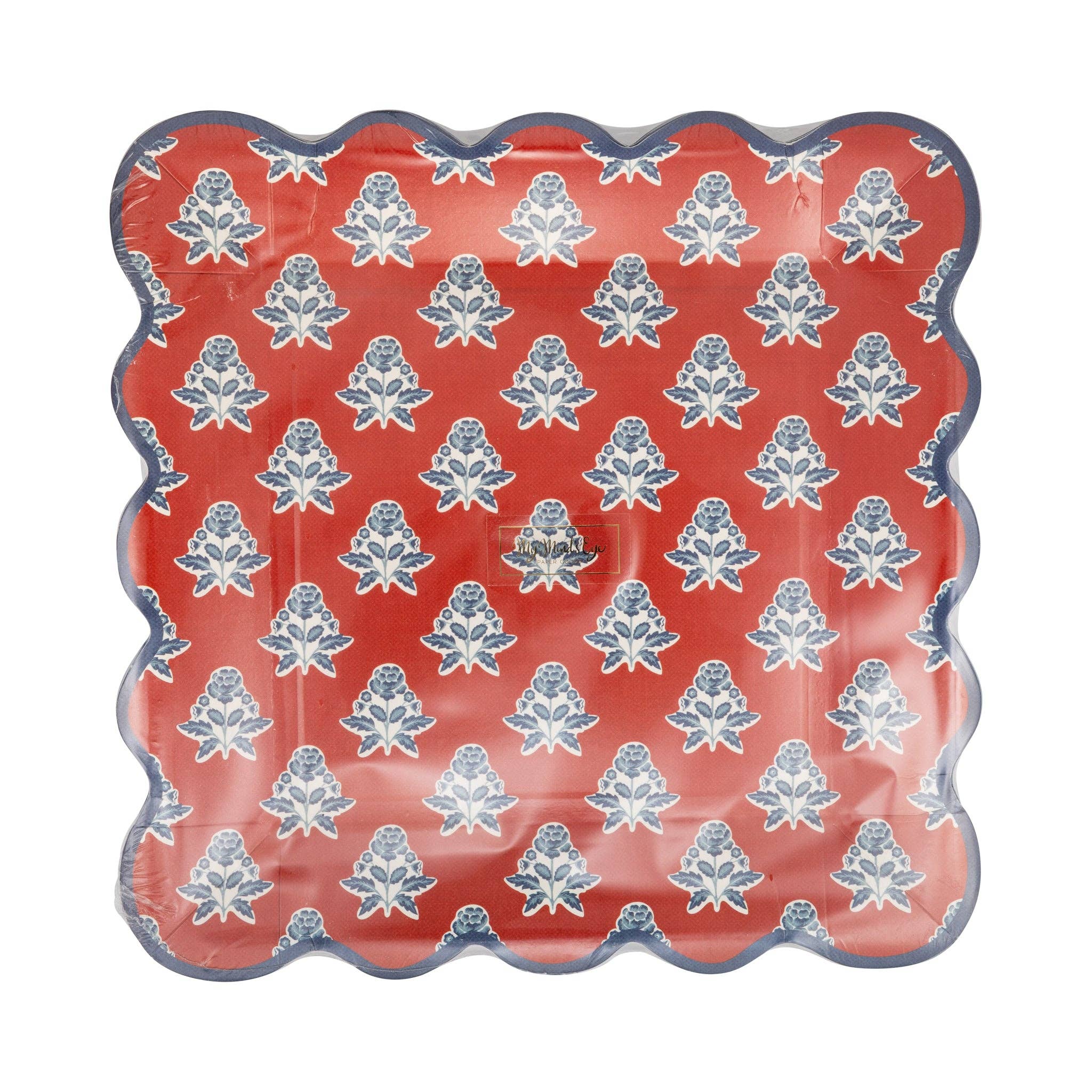 Red Block Floral Paper Plates