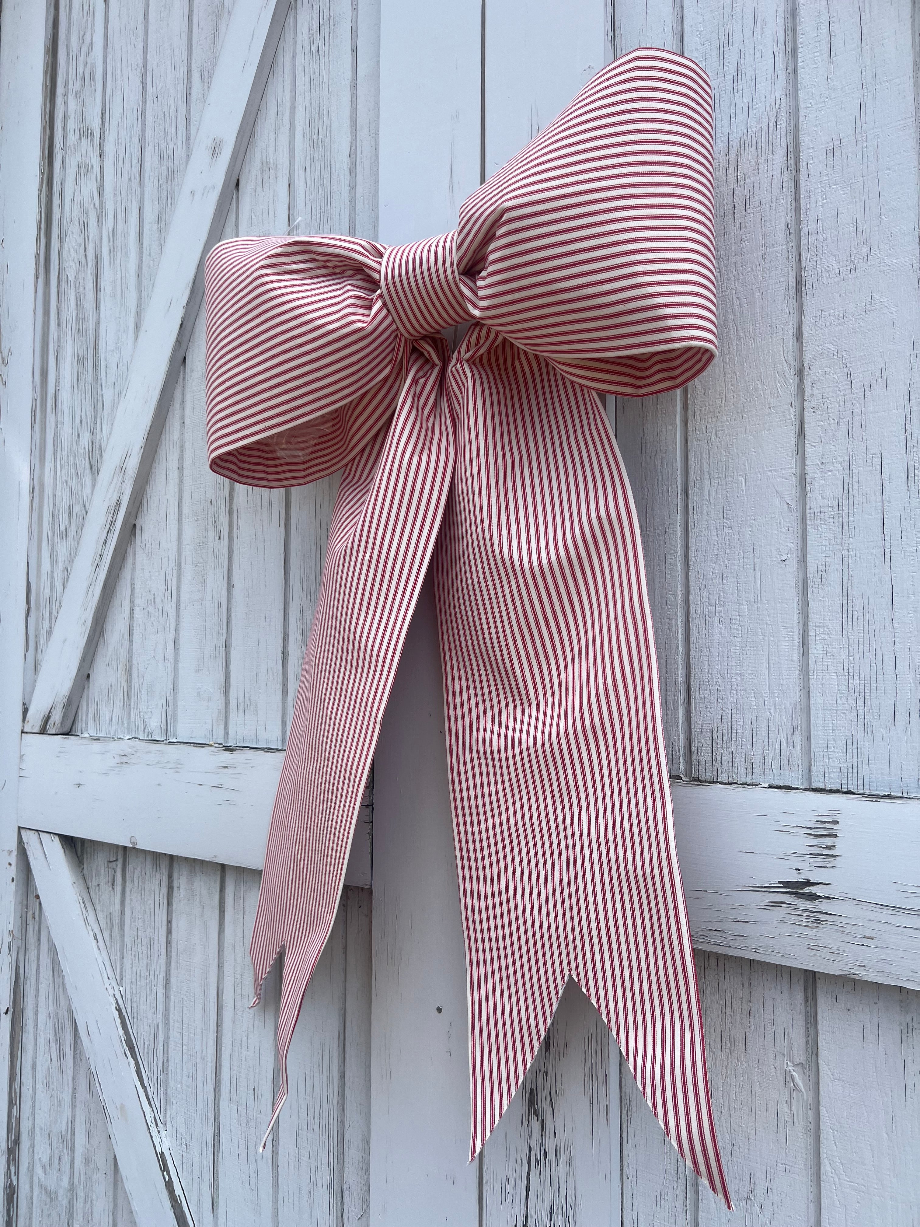 Red & White Ticking Stripe Bow