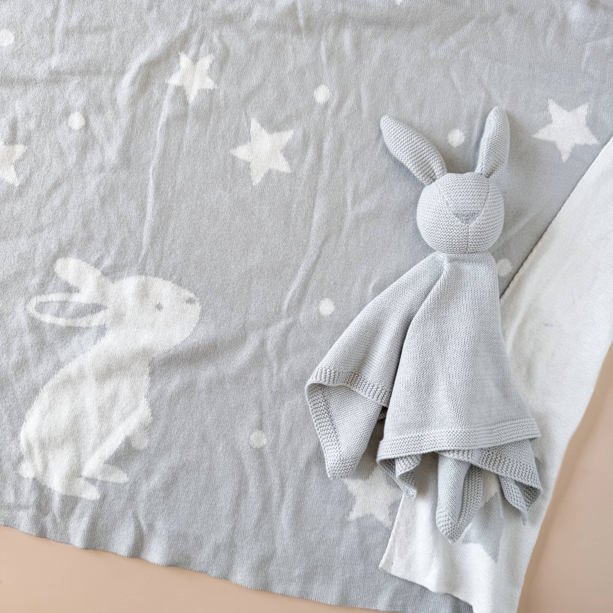 Gray Star Moon Bunny Lovey Blanket Set