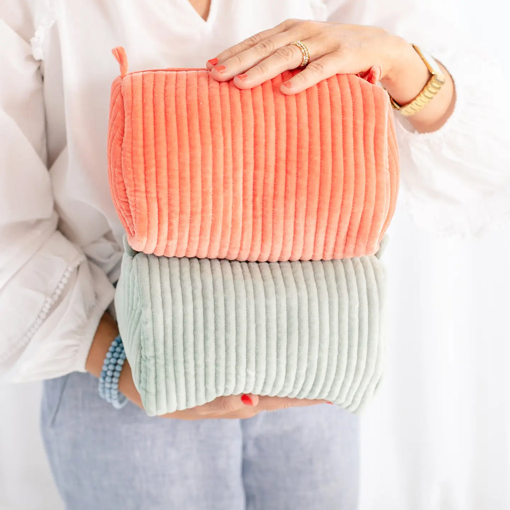 Velvet & Block Print Lined Cosmetic Pouch