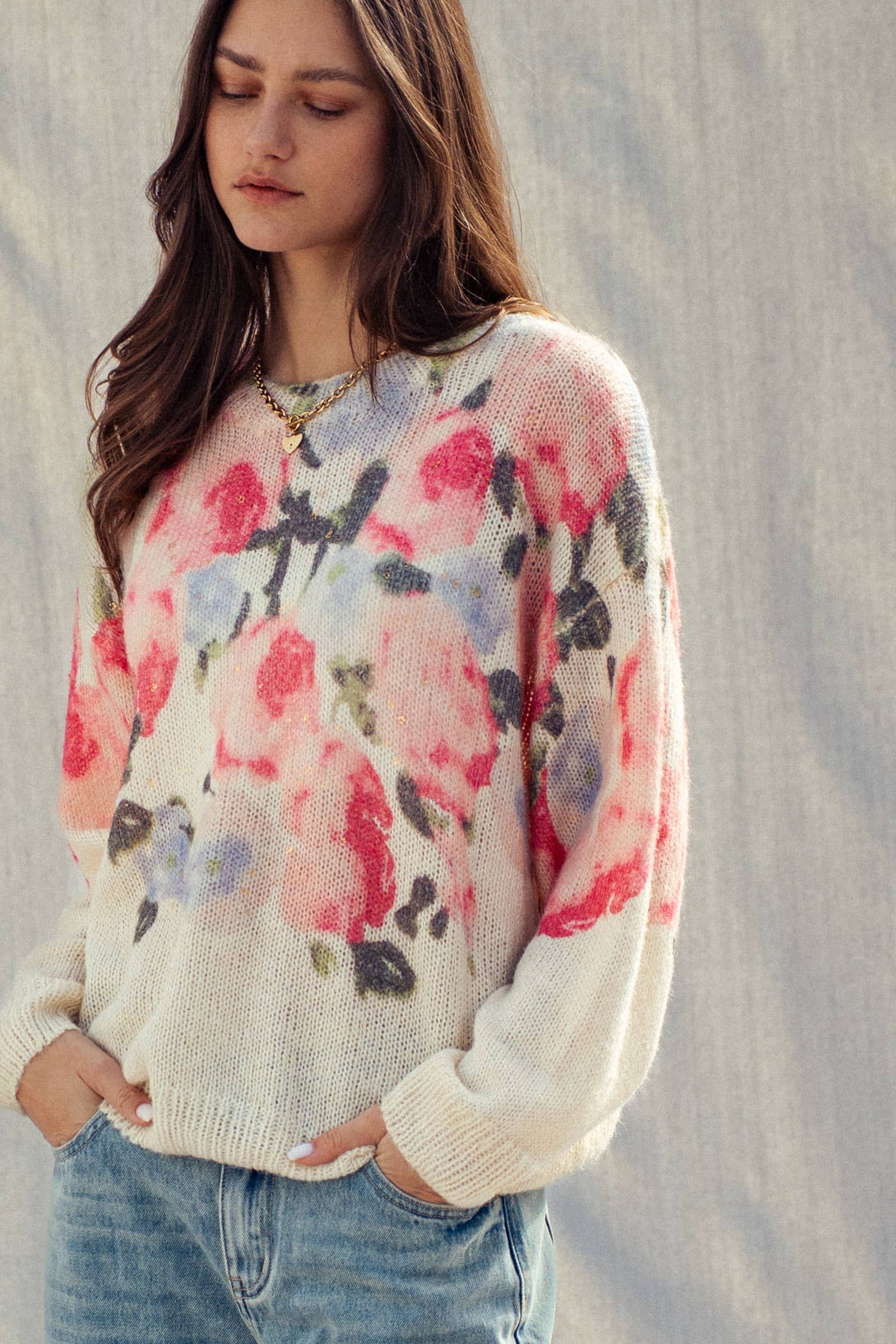 Oversized Floral Print Sweater