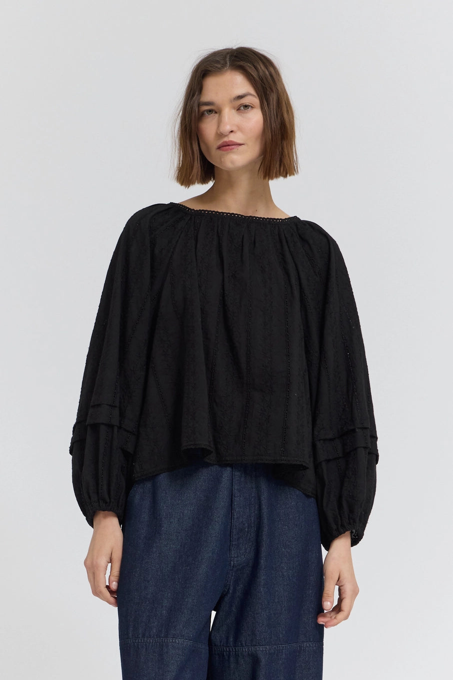 Embroidered Balloon Sleeves Top