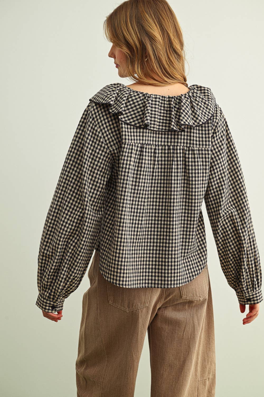 Mini Gingham Ruffled Collar Blouse