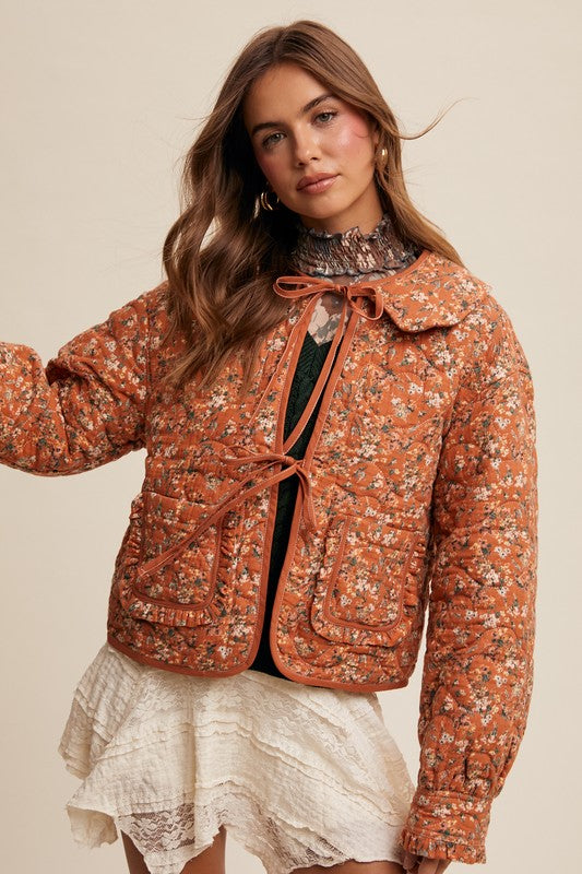 Listicle, Rust Floral Quilt Jacket