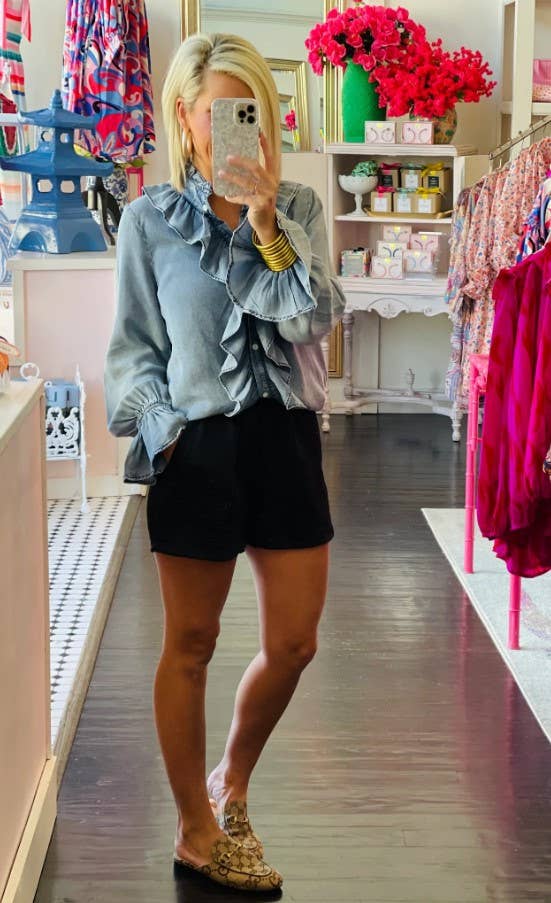 Ruffle Detail Chambray Blouse