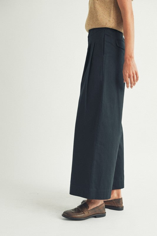 Navy Pleated Wide Leg Pants