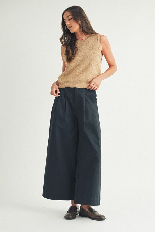 Navy Pleated Wide Leg Pants