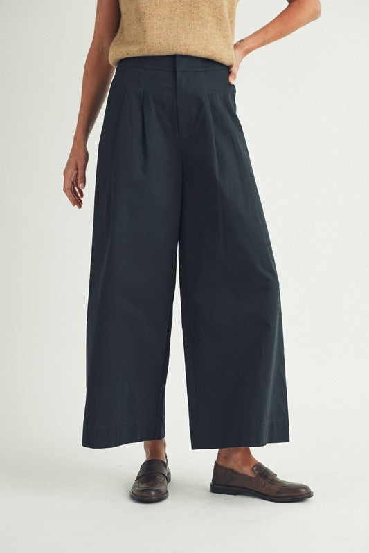 Navy Pleated Wide Leg Pants