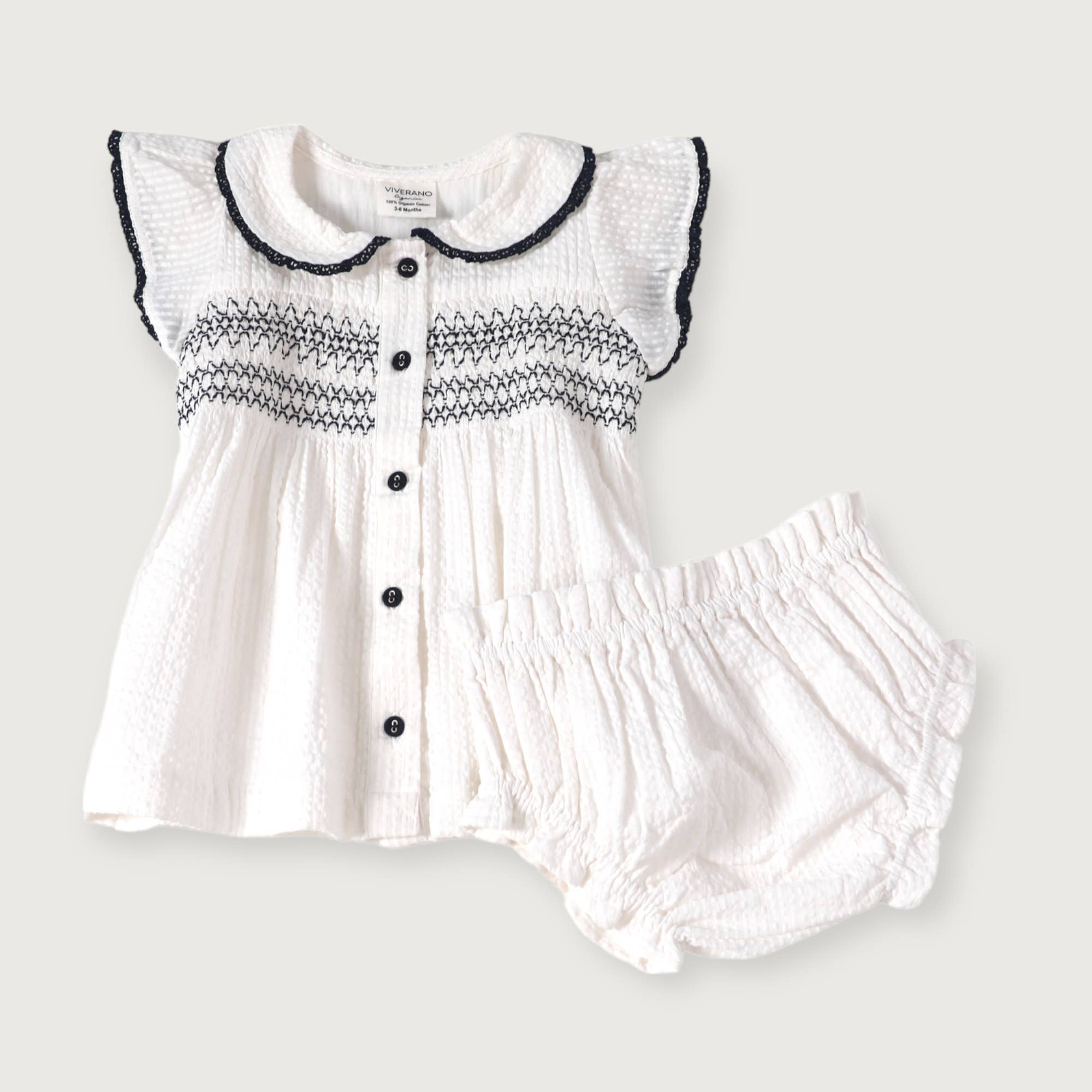Celine White Seersucker Smocked Baby Dress + Bloomer Organic