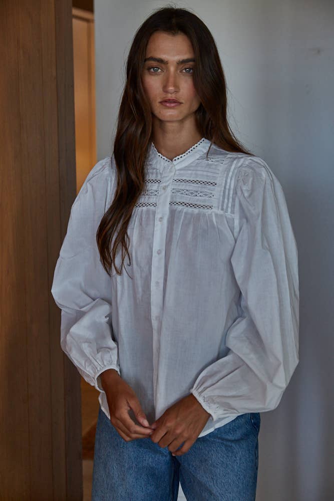 Lace Band Collar Blouse