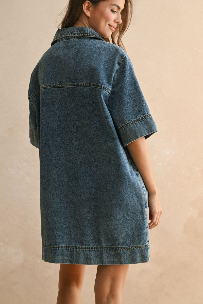 V-neck Denim Tunic Dress