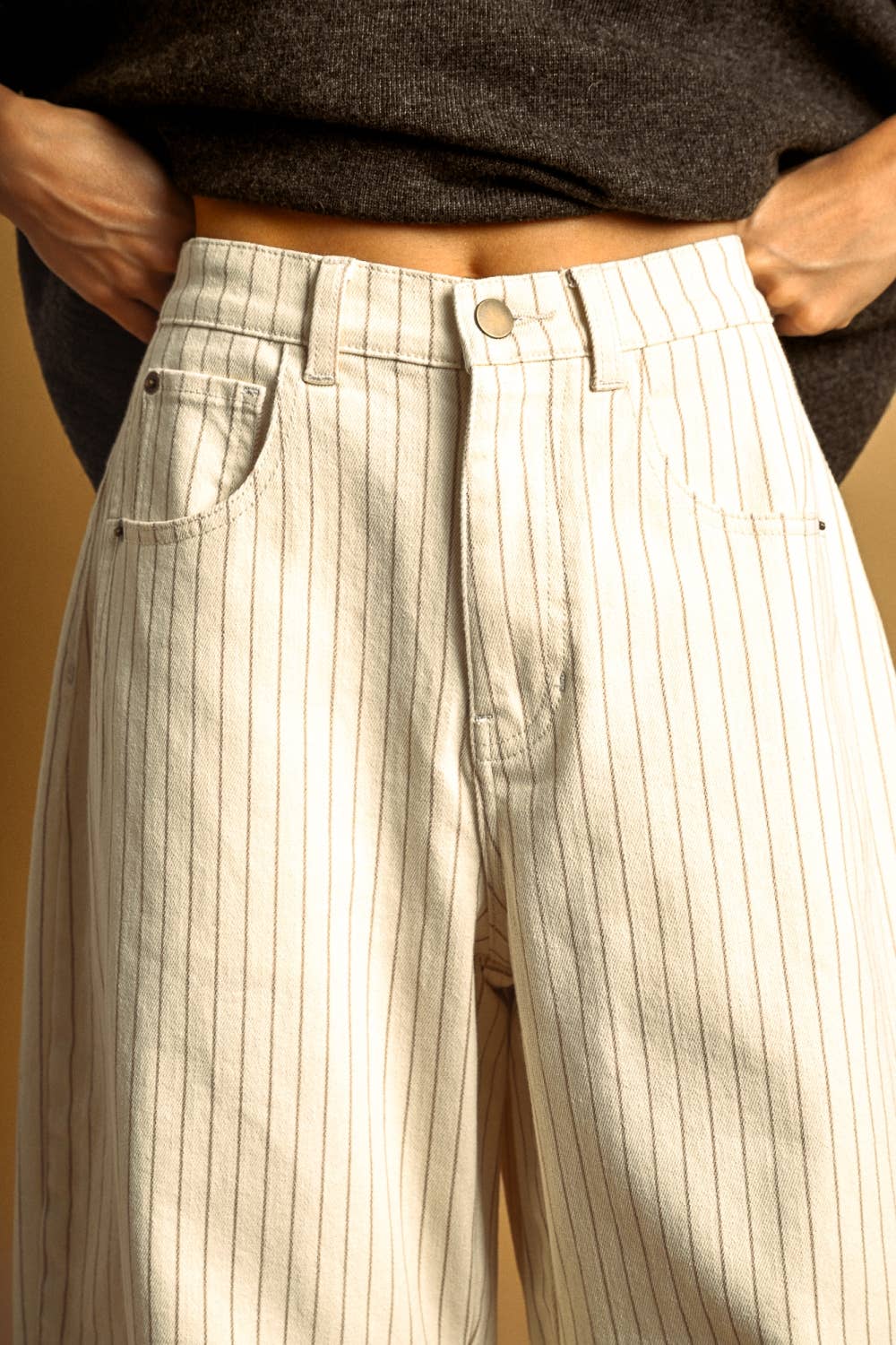 Pinstriped Barrel Pants