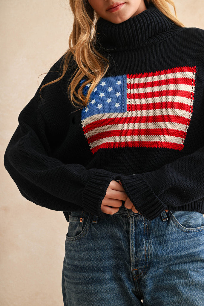 American Flag Turtle Neck Sweater Top