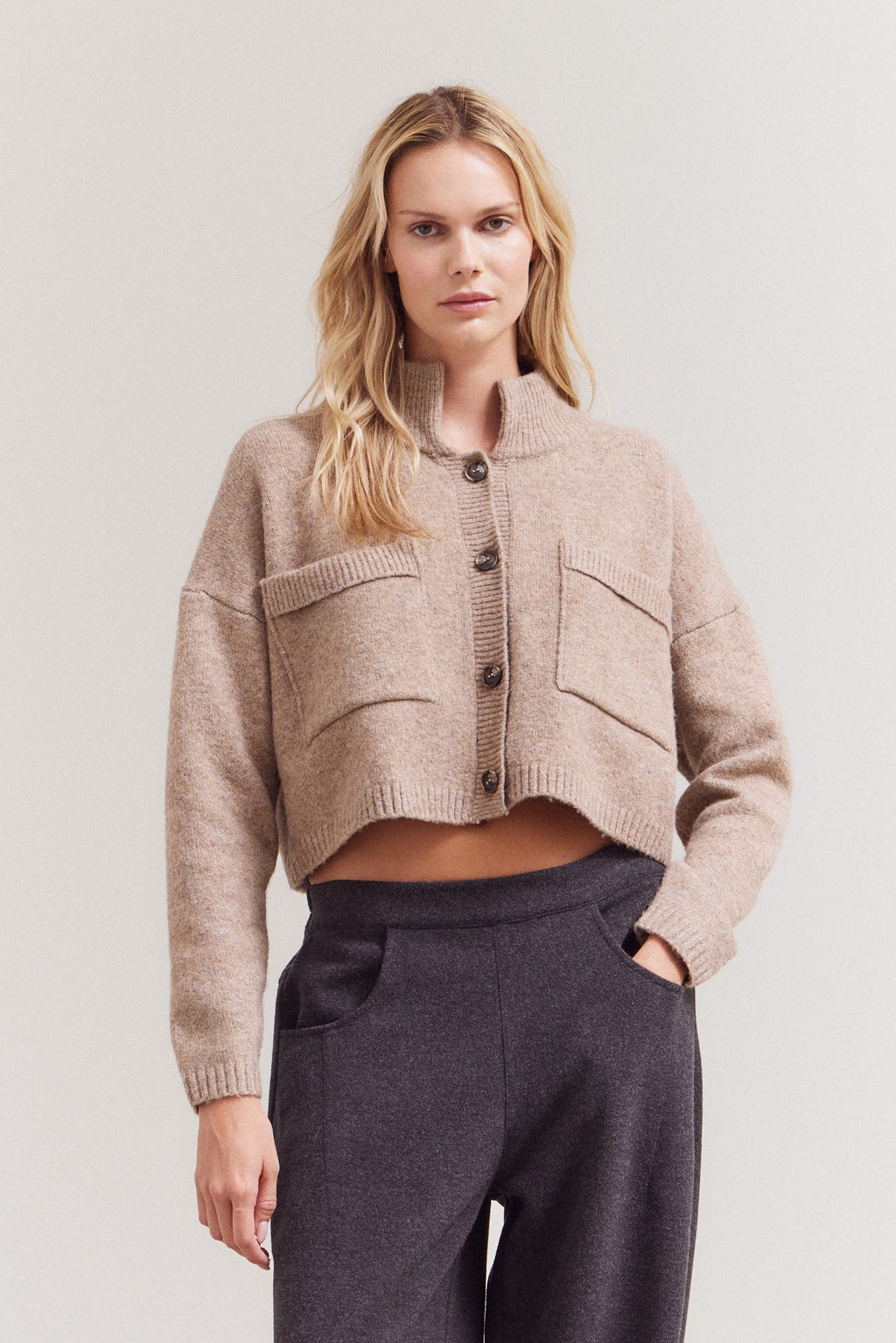 High Neck Knit Cardigan