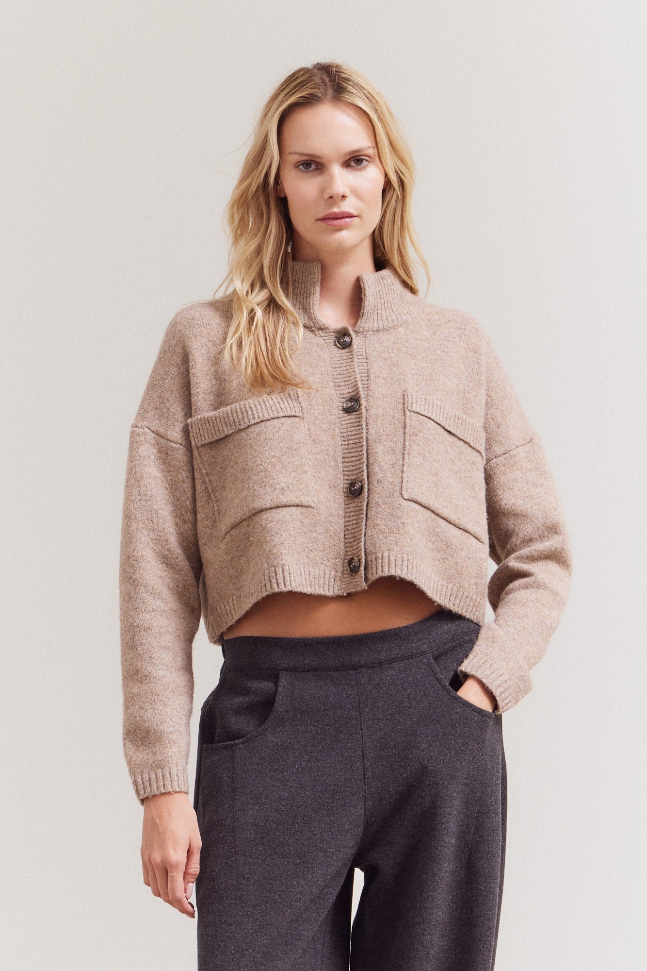 High Neck Knit Cardigan