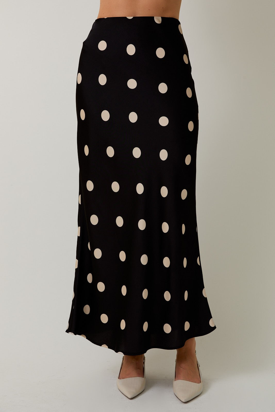 Polka Dot Satin Midi Skirt