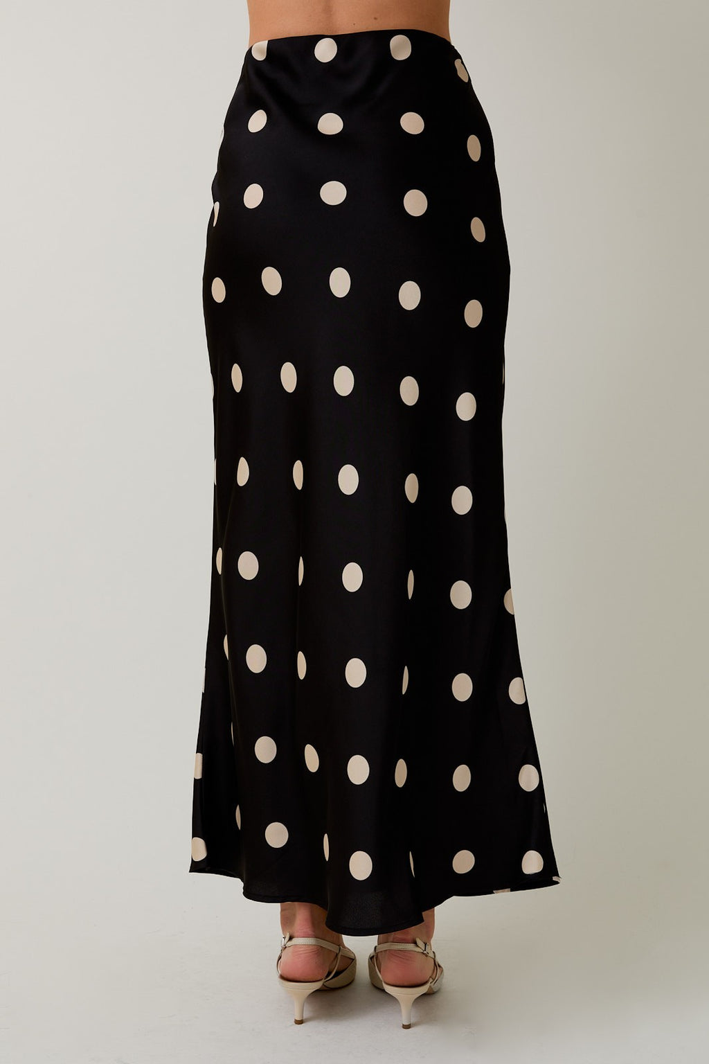 Polka Dot Satin Midi Skirt