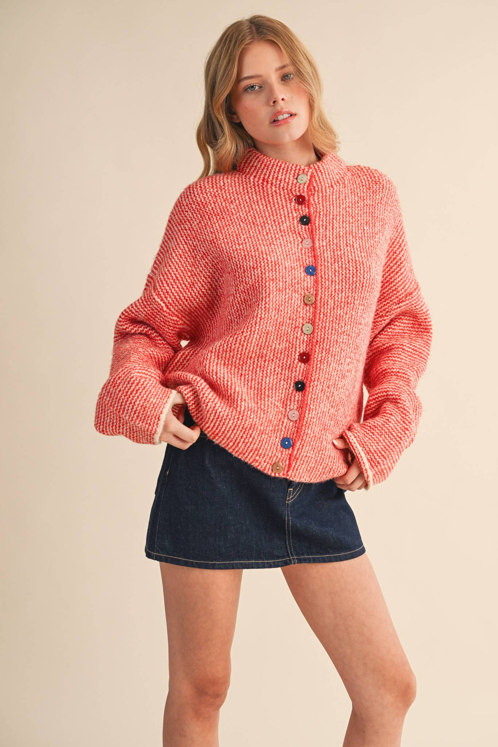 Striped Sweater Cardigan with Colorful Buttons