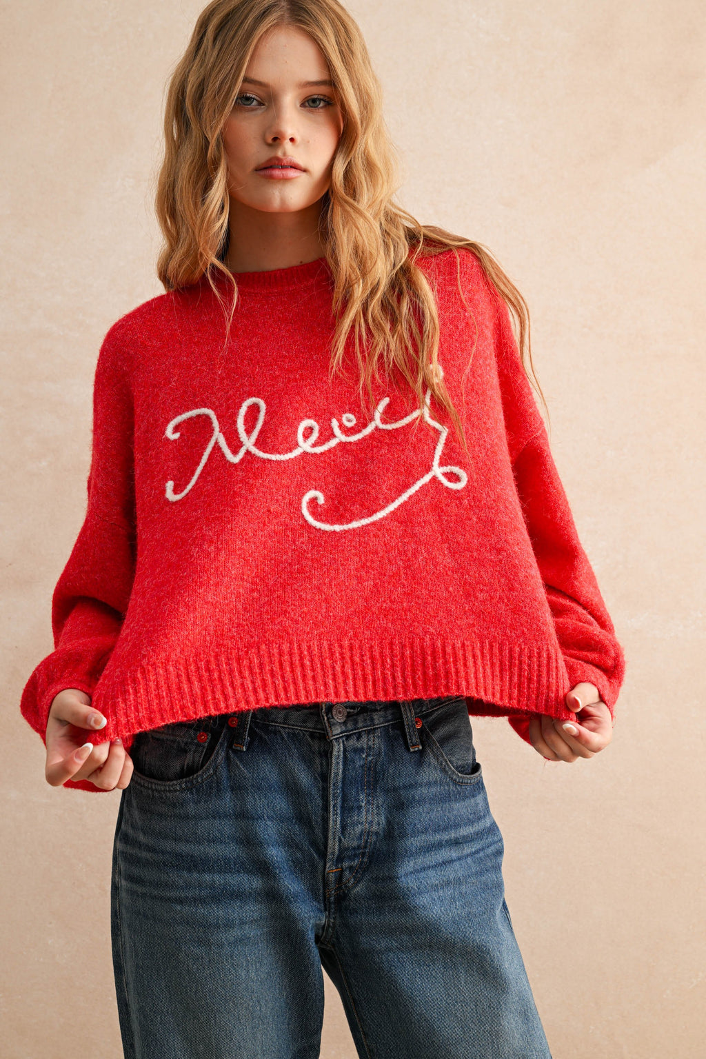 Merci Letter Patch Sweater Top